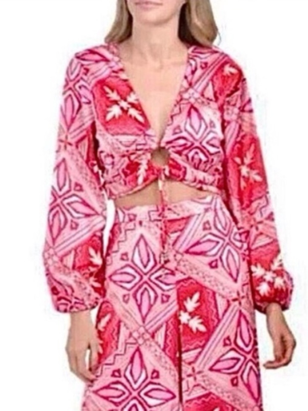 Caroline Constas Pink Geometric Crop Top S